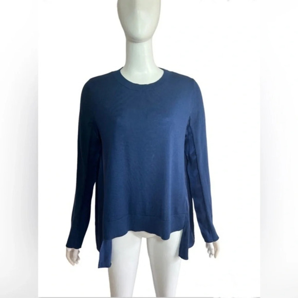 COS Women’s Blue Navy Crew Neck Wool Long Sleeve Silk Details Sweater Size M - Picture 1 of 7